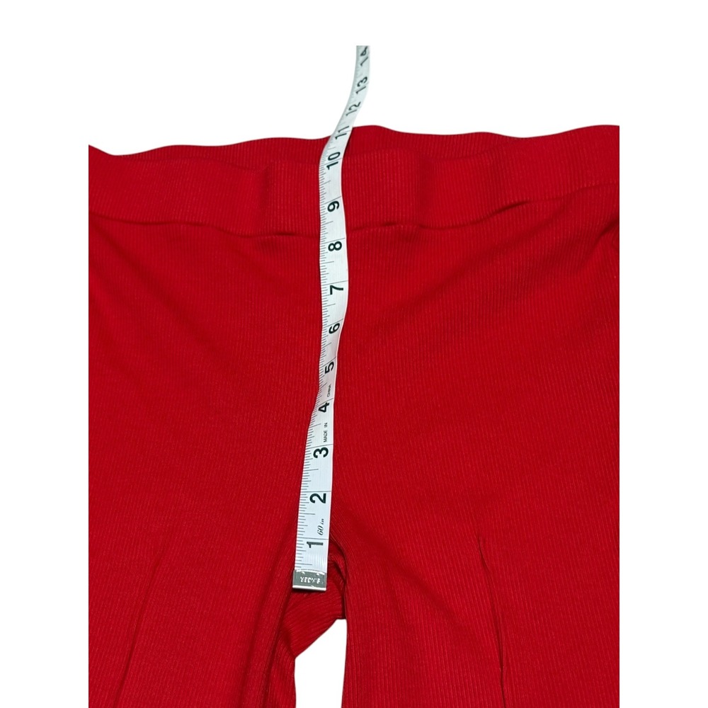 DONNI Red Ribbed Flare Ankle Pants Women's M High Rise Pull On USA Made - Picture 5 of 12